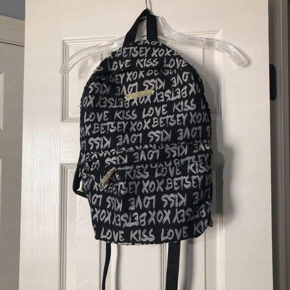 Betsey Johnson Handbags - Betsey Johnson Xox Kiss Black Silver Rose Satin Lining Backpack Punk Emo Goth